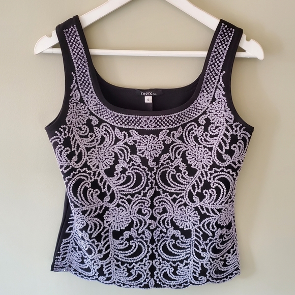 Onyx Nite S Y2K Old Money Yacht Glam Holiday Beaded Evening Sleeveless Top - Picture 1 of 11